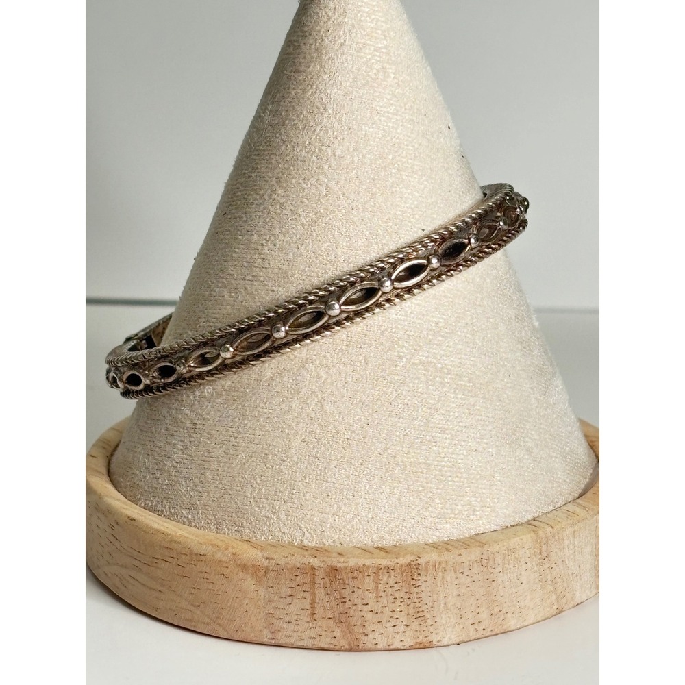 Vintage Brighton Retired Openwork Hinged Bangle Bracelet Rope Edge Silver Tone
